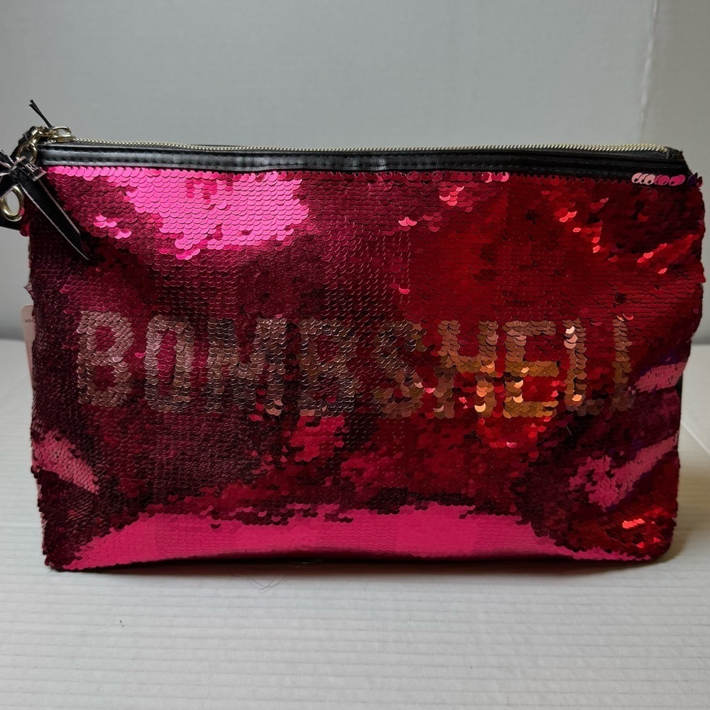 Victorias Secret Zip Pouch Bombshell All Over Sequins Hot Pink Rare Cosmetic Bag
